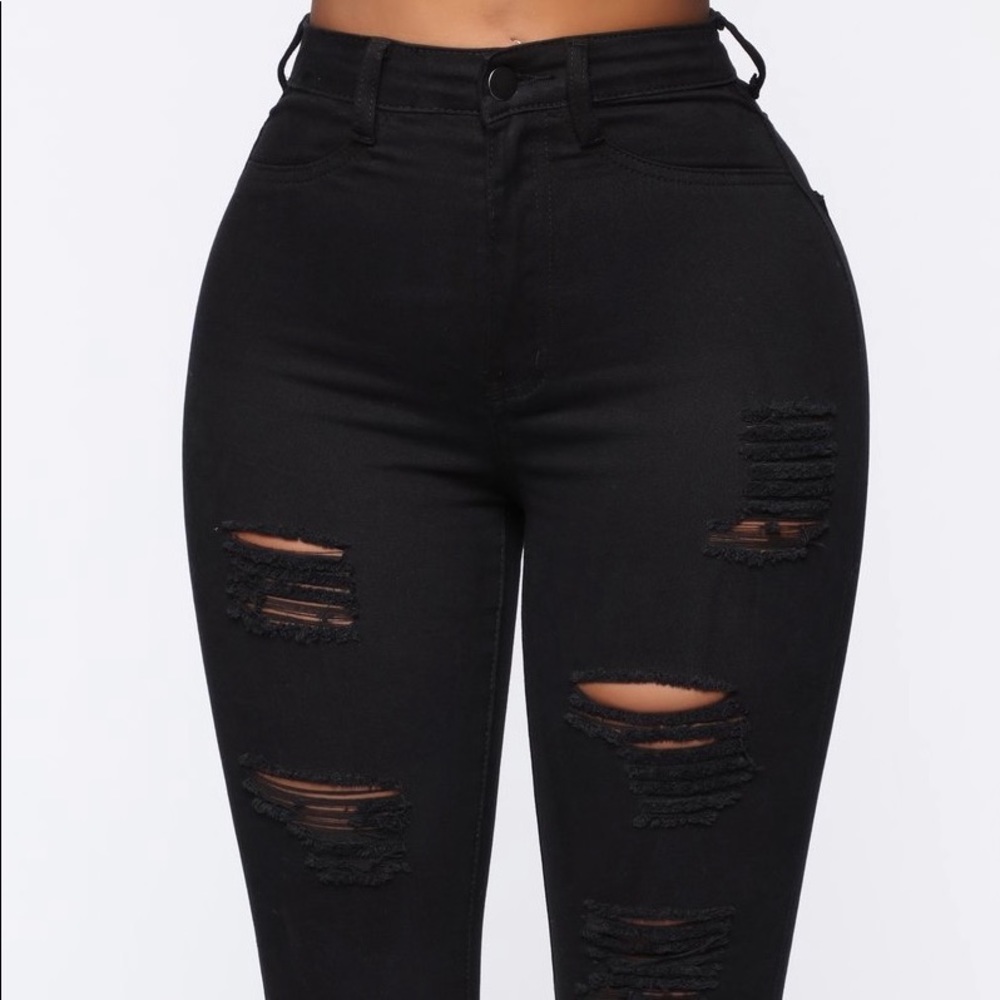 FASHIONNOVA HIGH RISE RIPPED JEANS BLACK SIZE 1 SKINNY JEANS NEW
